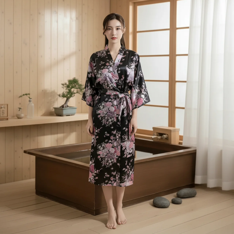 Peignoir kimono femme en satin long