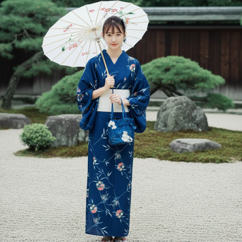 Yukata femme bleu