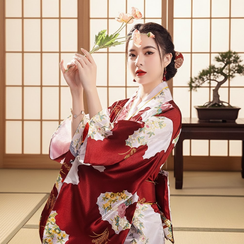 Kimono blanc et rouge