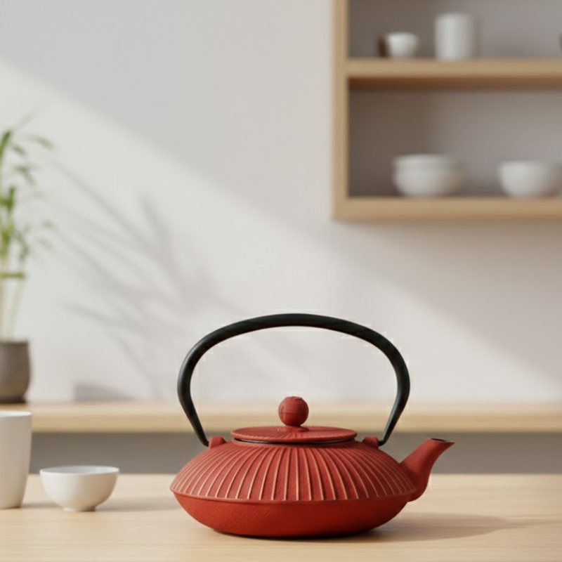 Théière rouge or japonaise en fonte