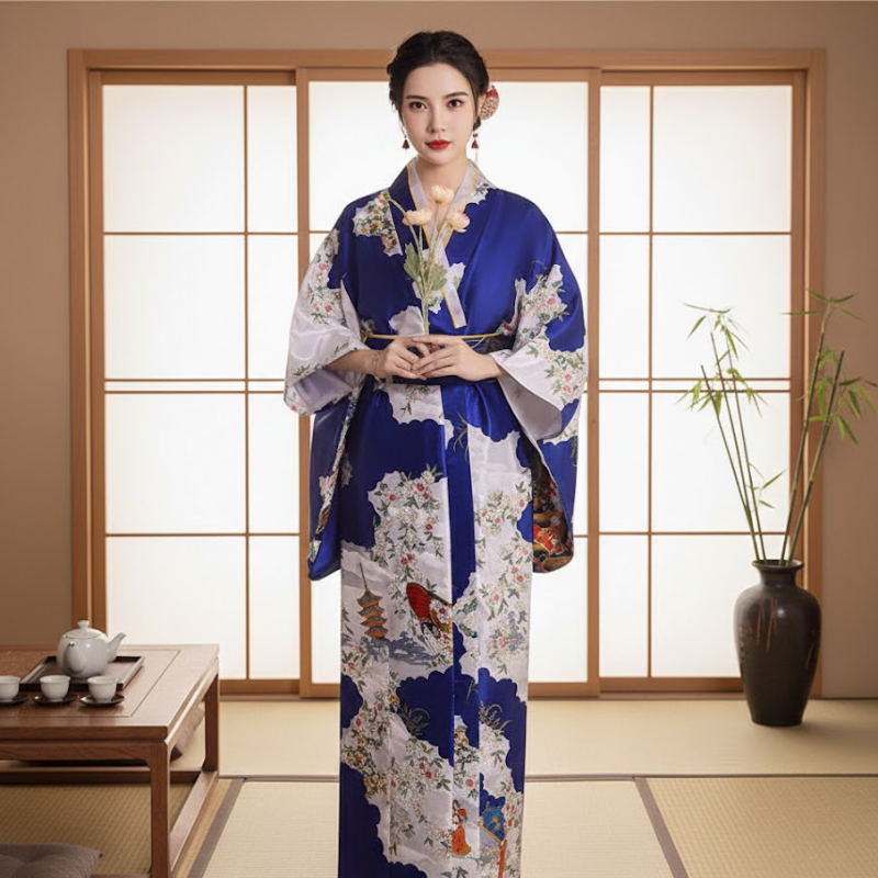 Kimono long satin femme