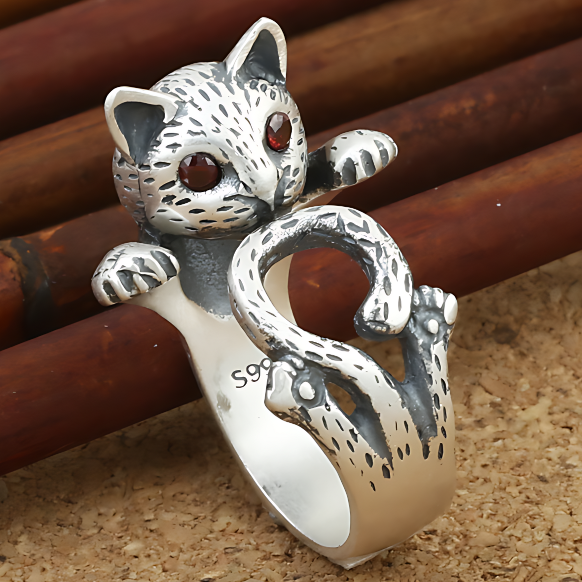 Bague Chat en Argent - Ajustable