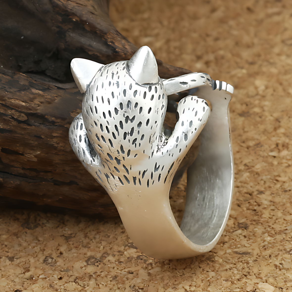 Bague Chat en Argent - Ajustable