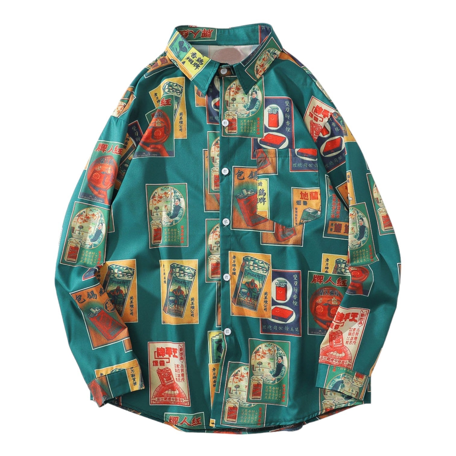 Chemise Imprimée Manche Longue - Vert / S