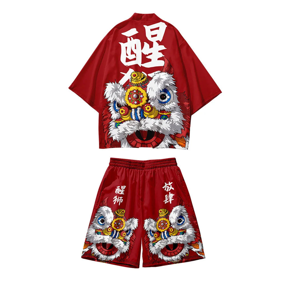 Ensemble de Kimono ’Gold Wave’ - Rouge / S