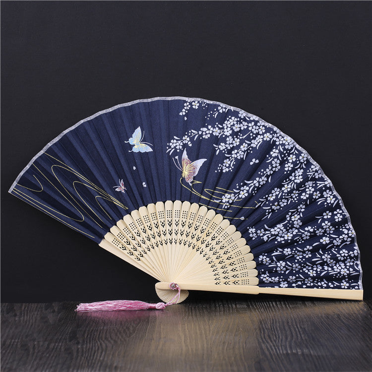 Éventail Soie Japonais - Bleu