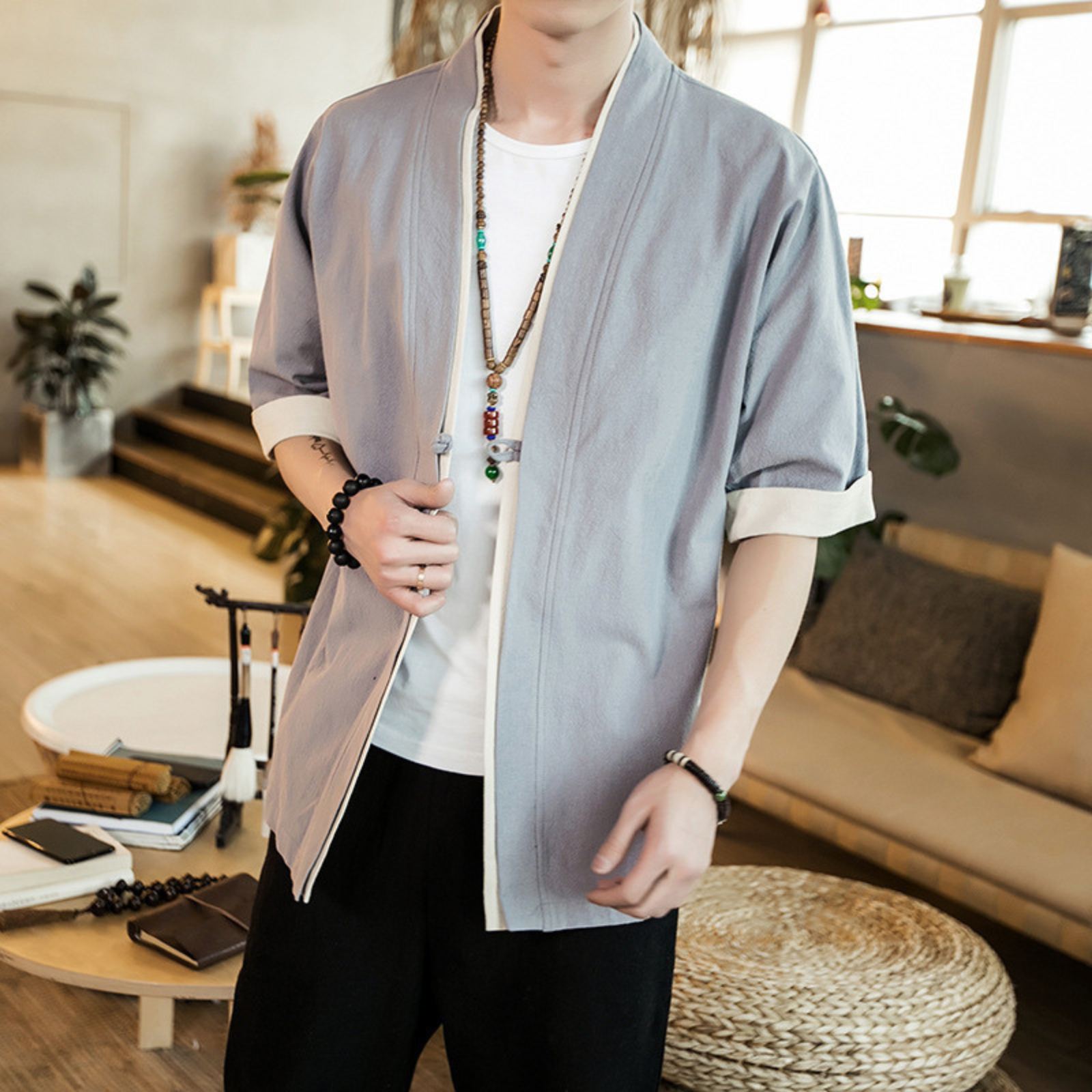 Haori Kimono Gris Homme - M