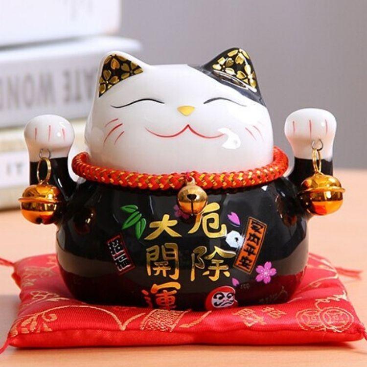 Maneki Neko Noir et Blanc - 11 x cm