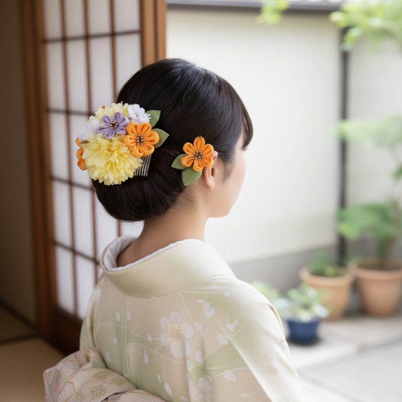 Bijoux fleur kanzashi