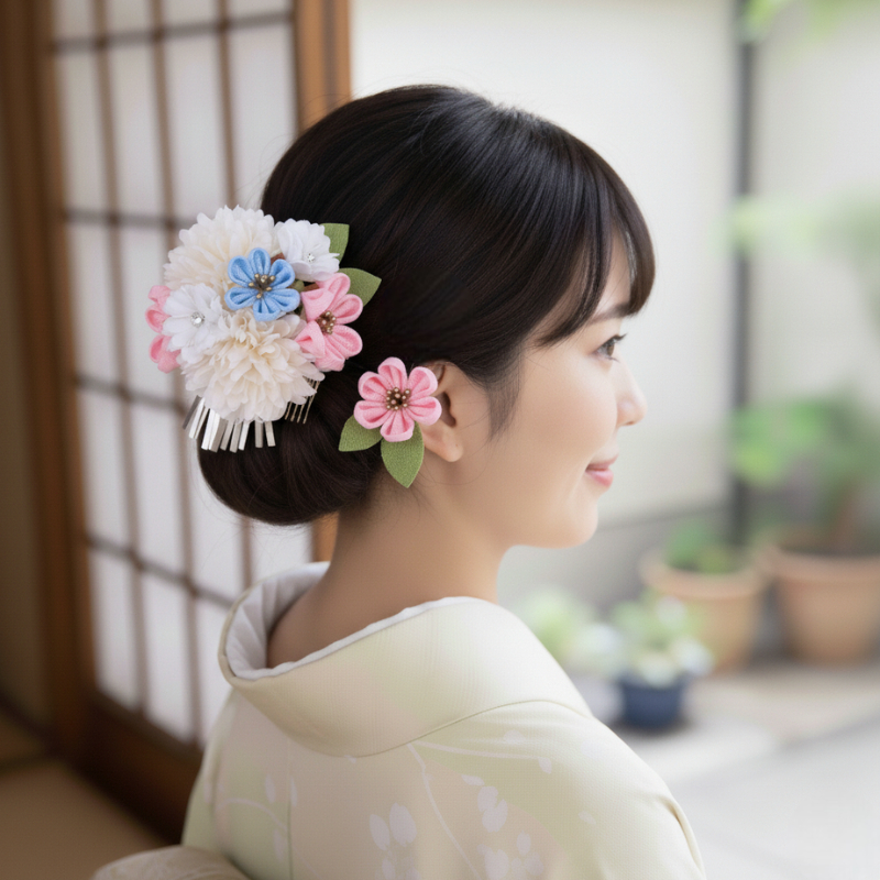 Bijoux fleur kanzashi