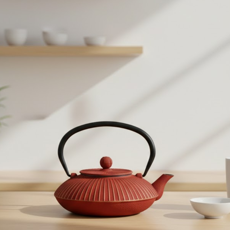 Théière rouge or japonaise en fonte