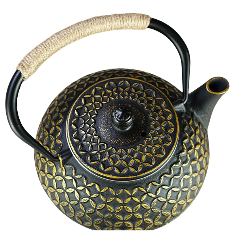théière en fonte émaillée japonaise noir et or