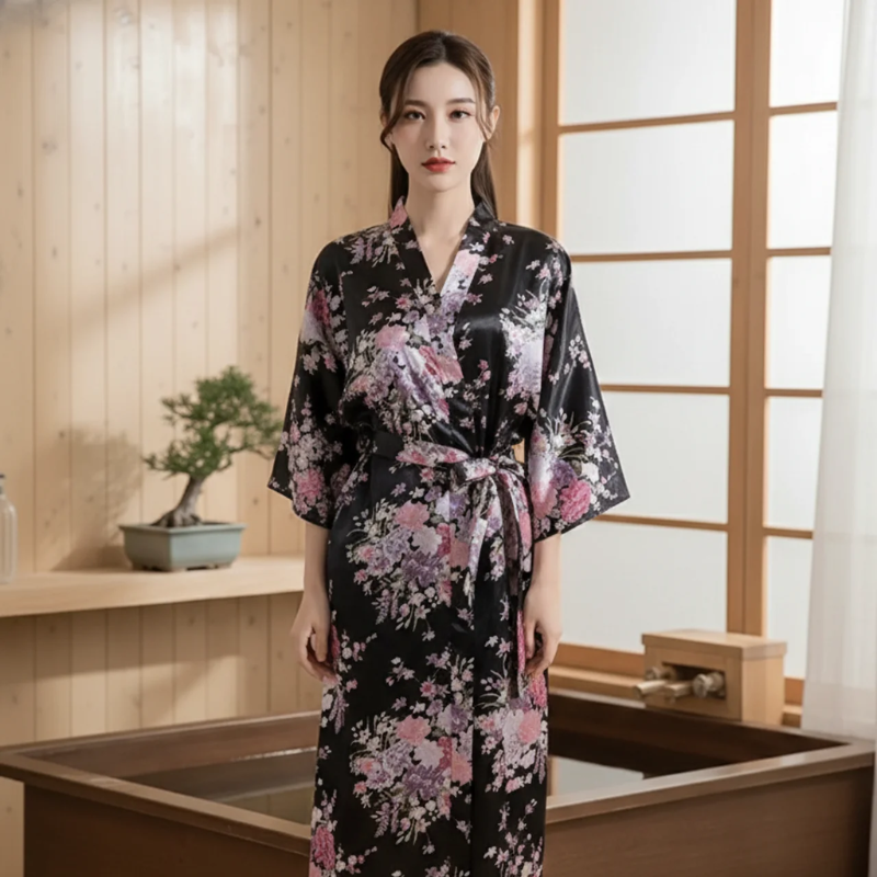 Peignoir kimono femme en satin long