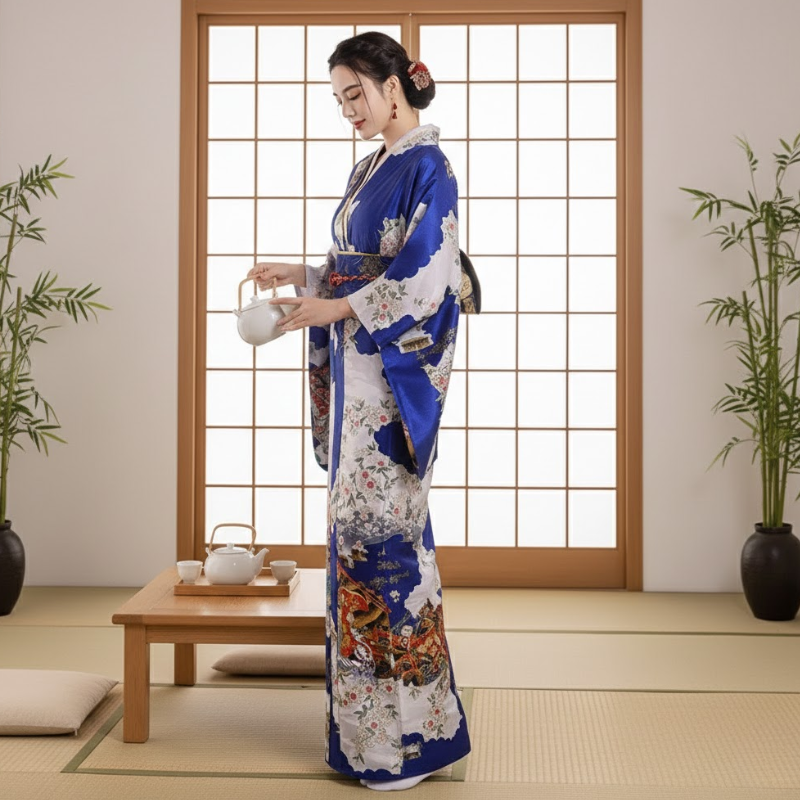 Kimono long satin femme