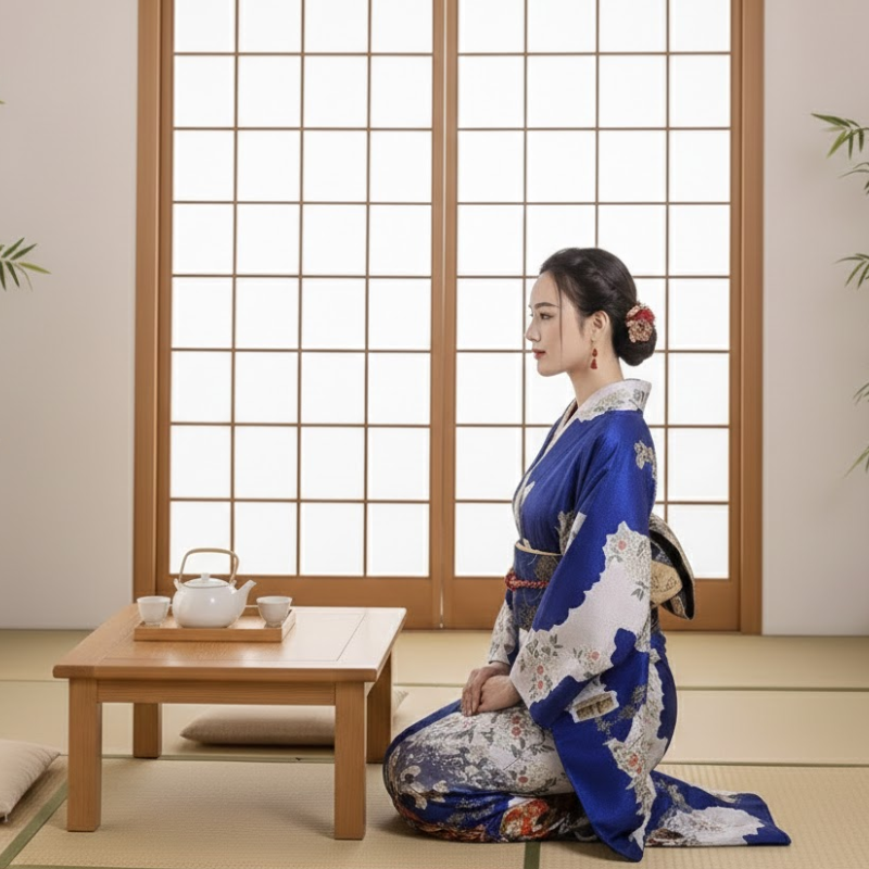 Kimono long satin femme