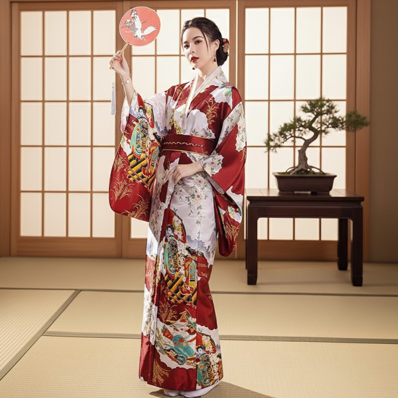 Kimono blanc et rouge