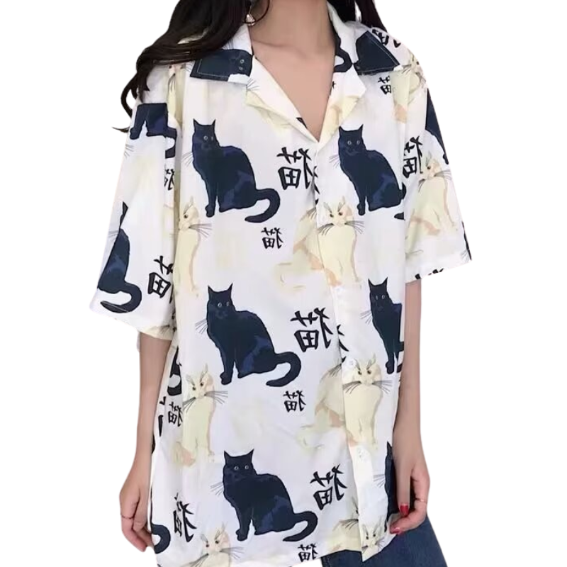 Chemise japonaise avec chat dessus pour fille