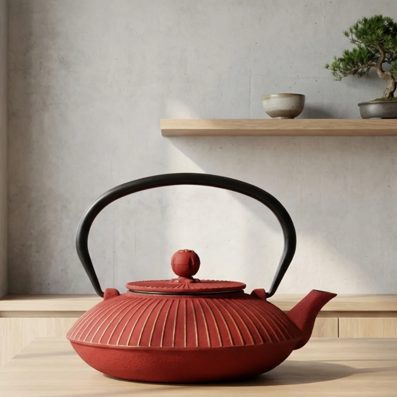 Théière rouge or japonaise en fonte