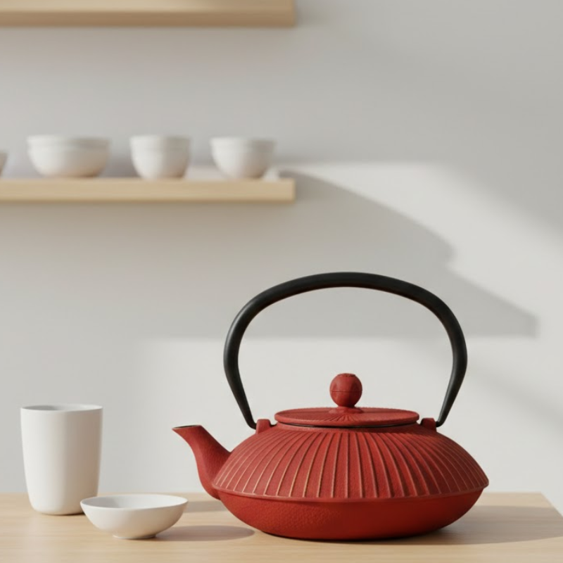 Théière rouge or japonaise en fonte