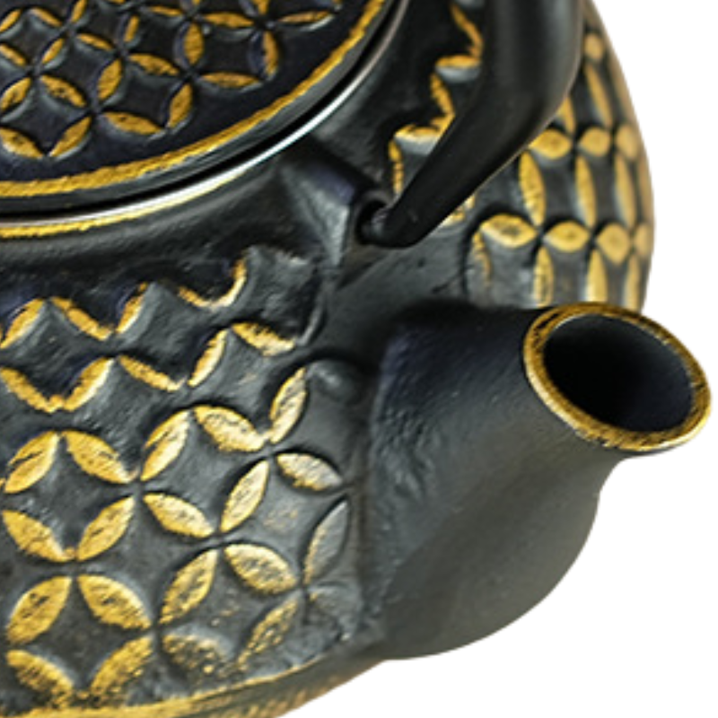 théière en fonte émaillée japonaise noir et or