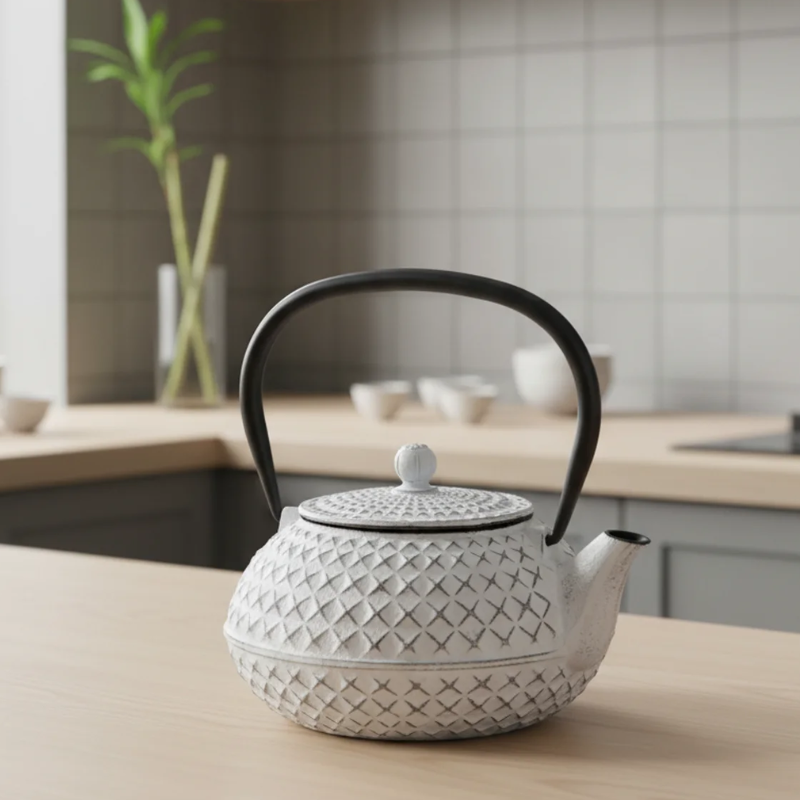 Théière en fonte blanche japonaise