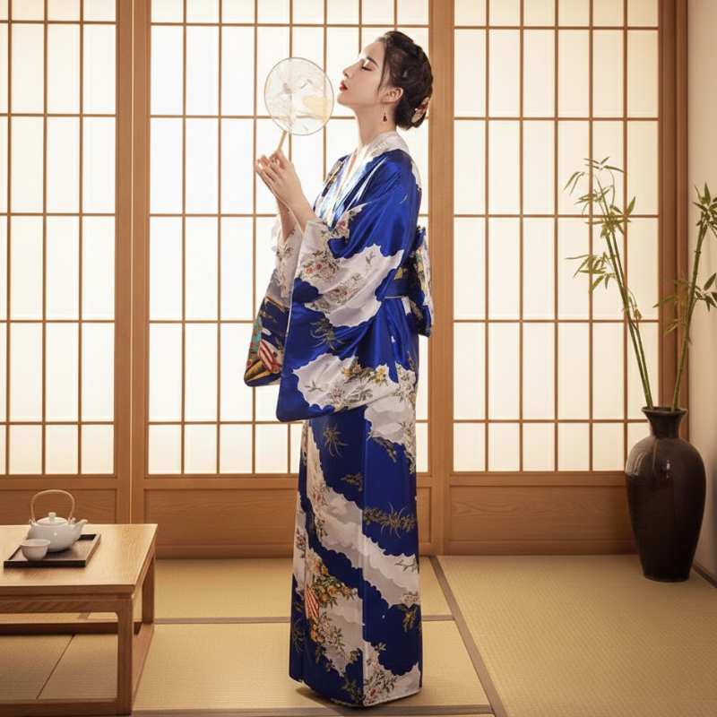 Kimono long satin femme