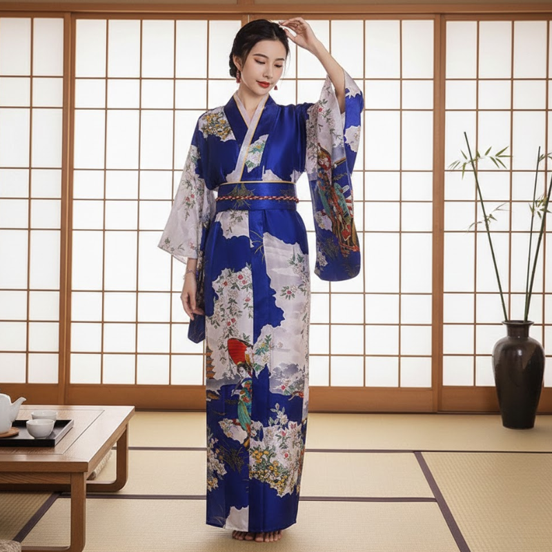 Kimono long satin femme