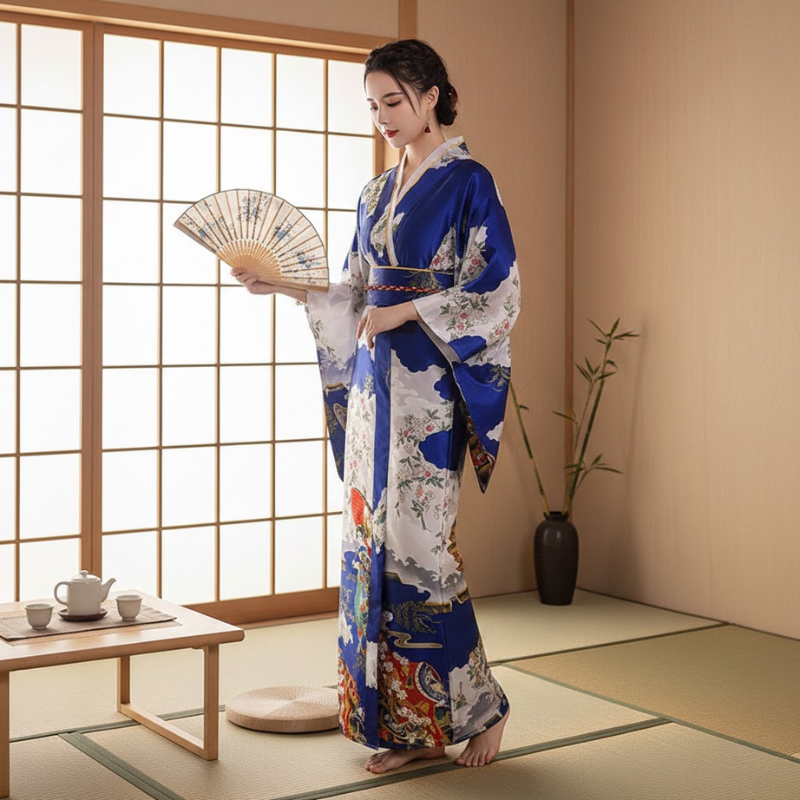 Kimono long satin femme