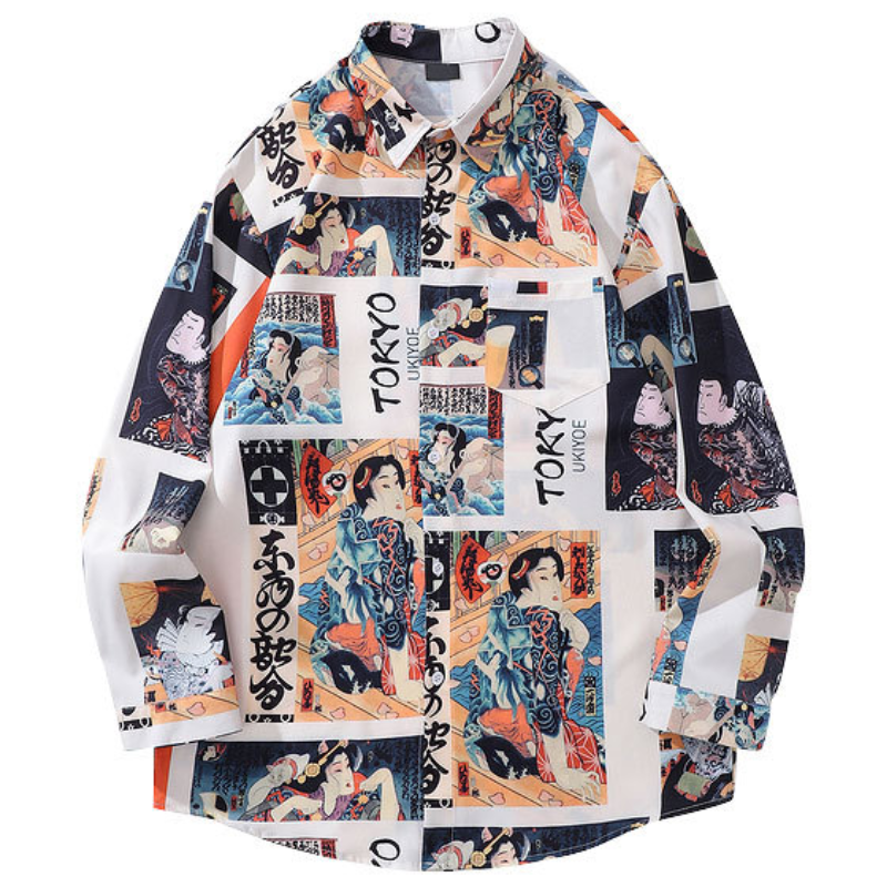 Chemise imprimée écriture japonaise