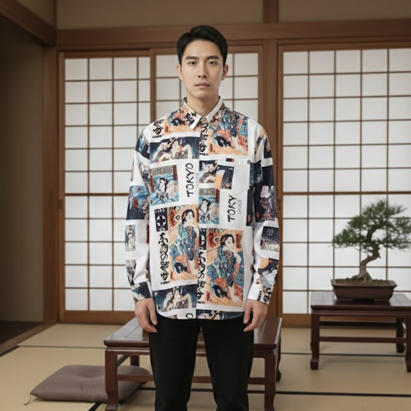 Chemise imprimée écriture japonaise