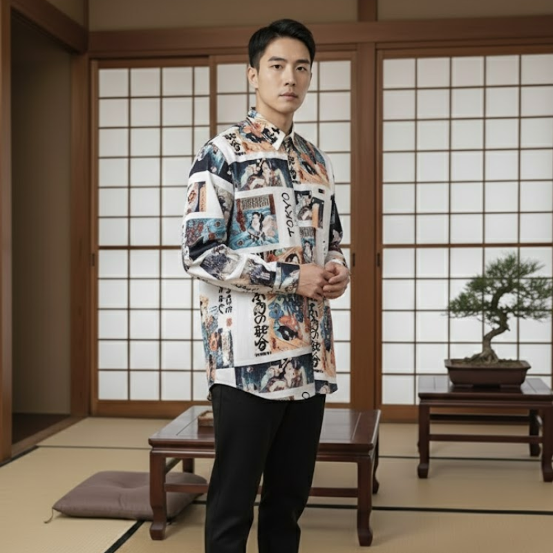 Chemise imprimée écriture japonaise