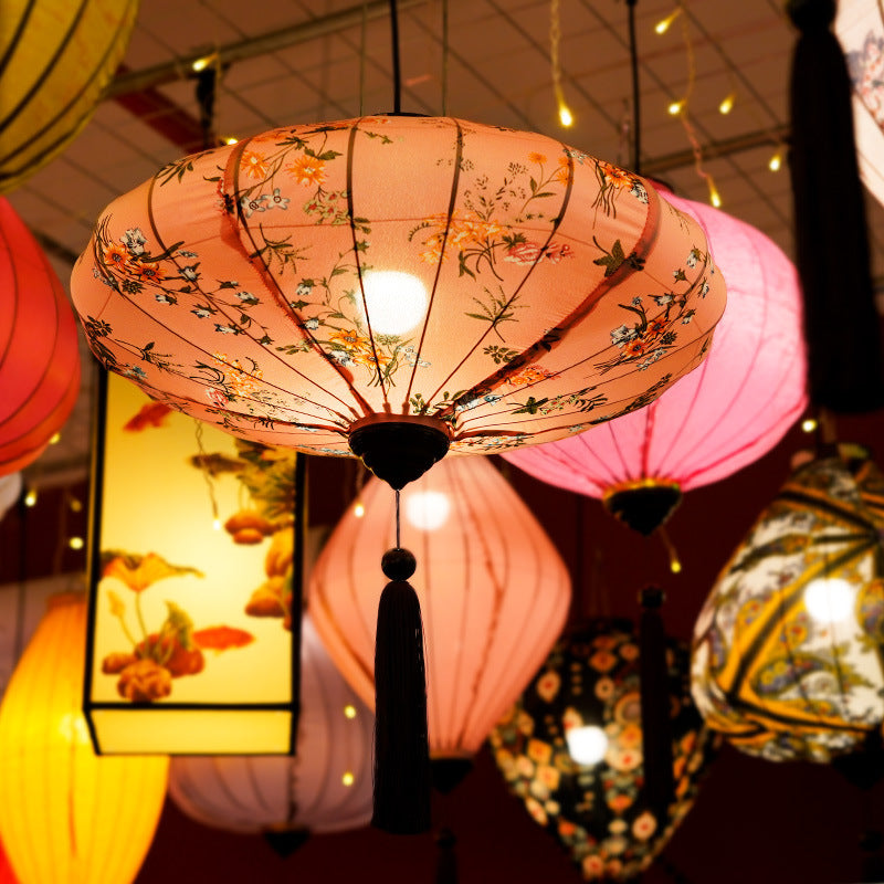 ancienne lanterne soie peinte japonais