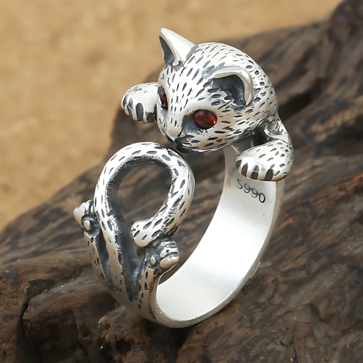 Bague Chat en Argent - Ajustable