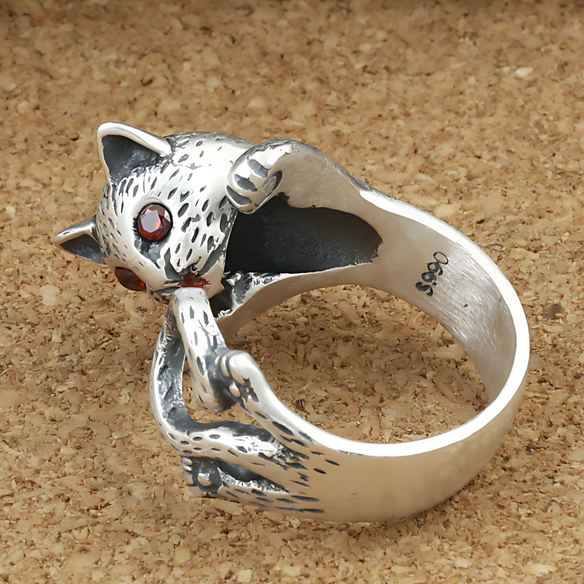 Bague Chat en Argent - Ajustable