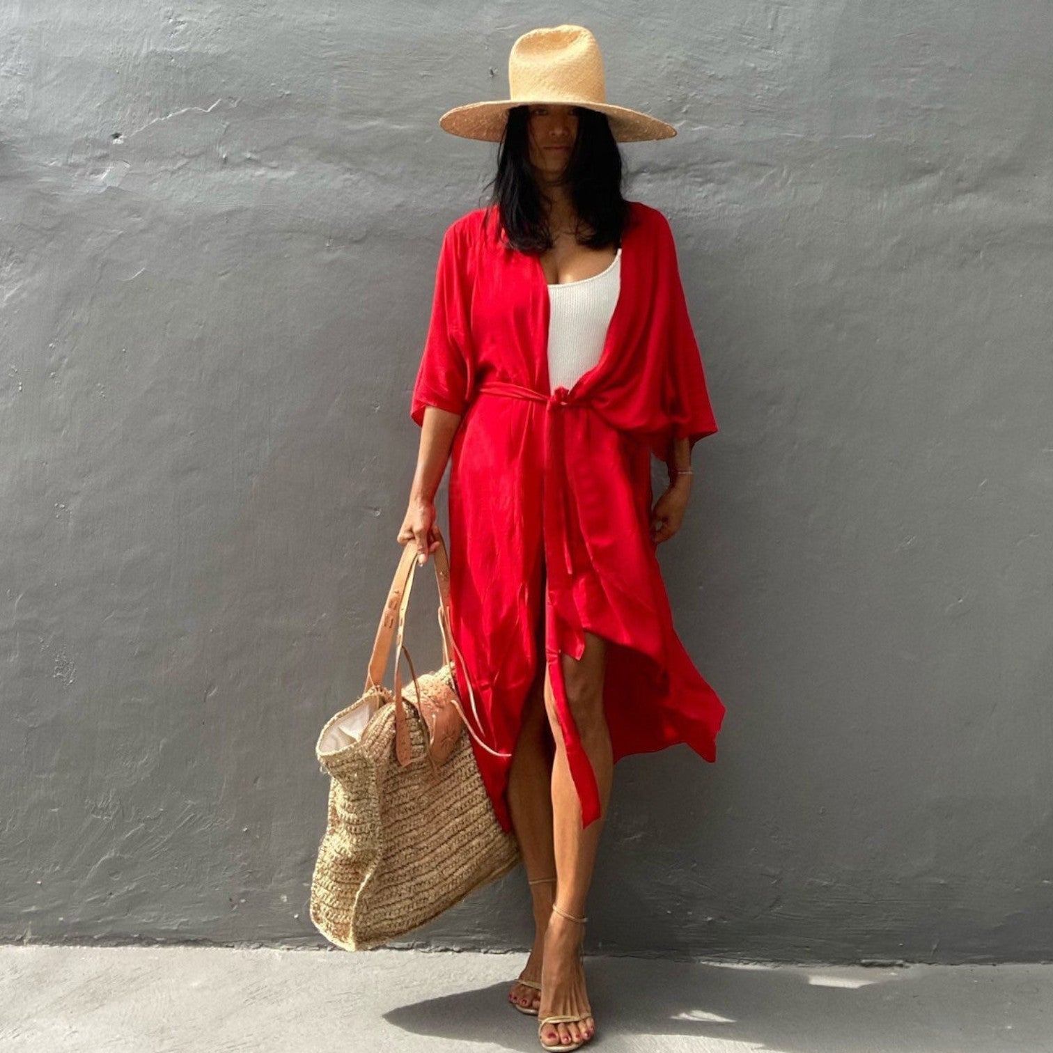 kimono de plage bohème - Rouge / Taille unique