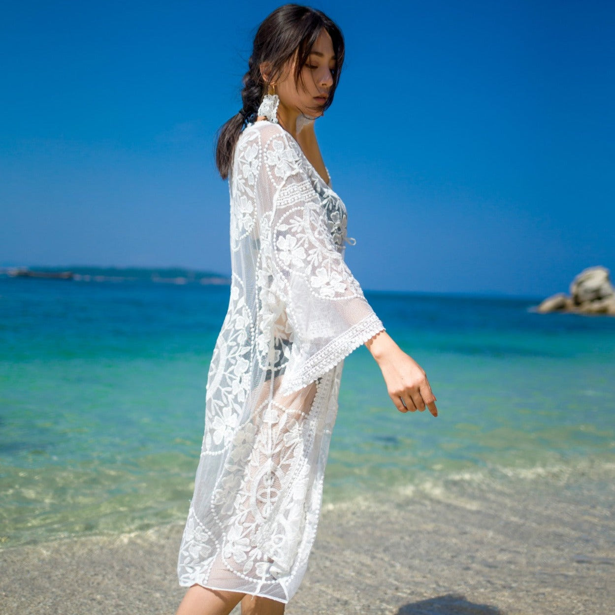 kimono plage blanc - Taille unique