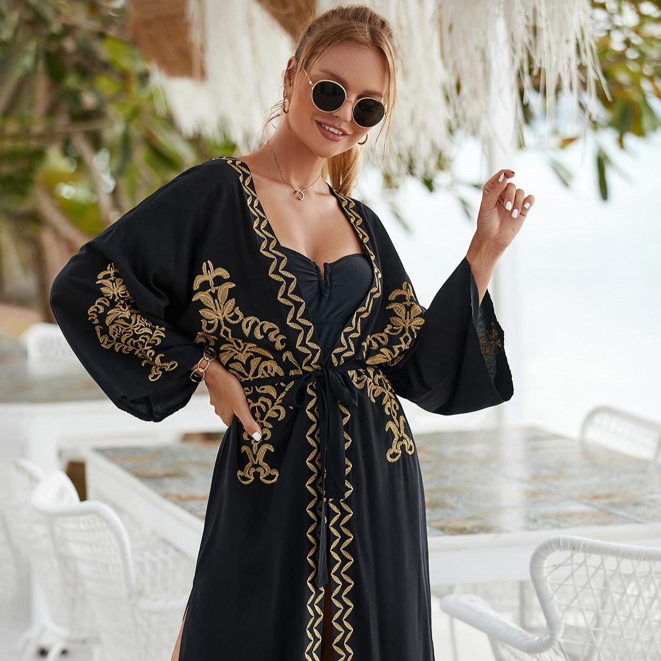 kimono plage noir - Taille unique