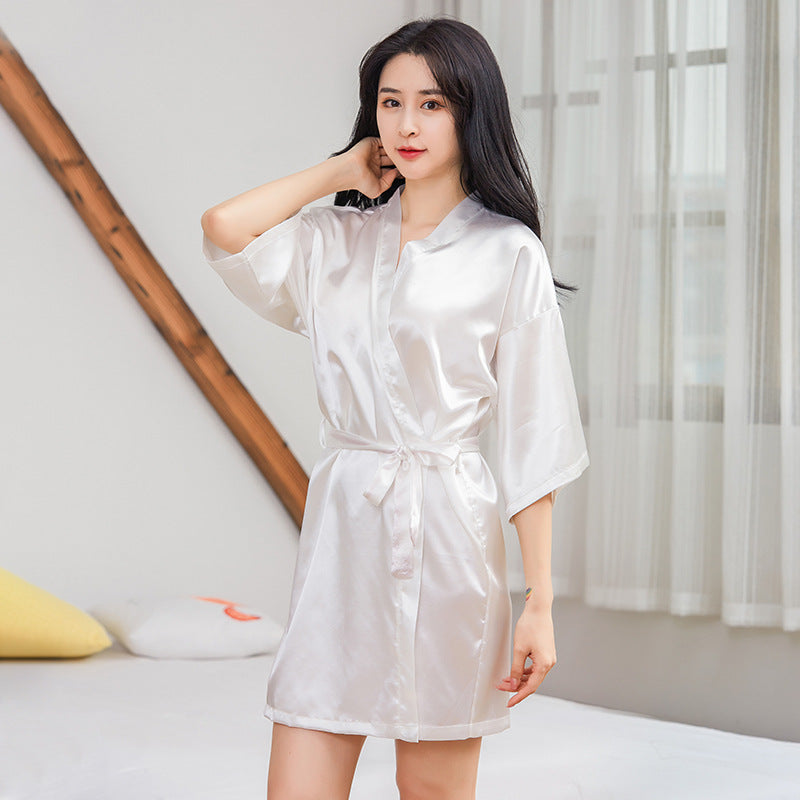 kimono satin femme - Blanc / S