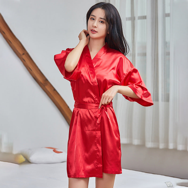 kimono satin femme - Rouge / S