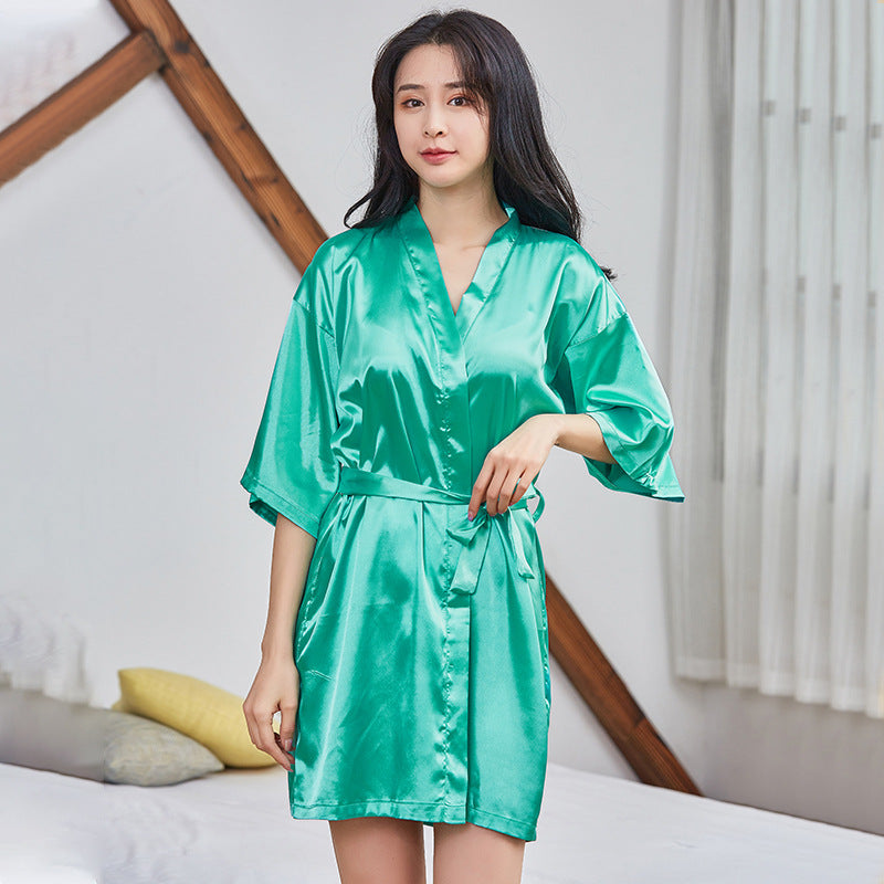 kimono satin femme - Vert / S