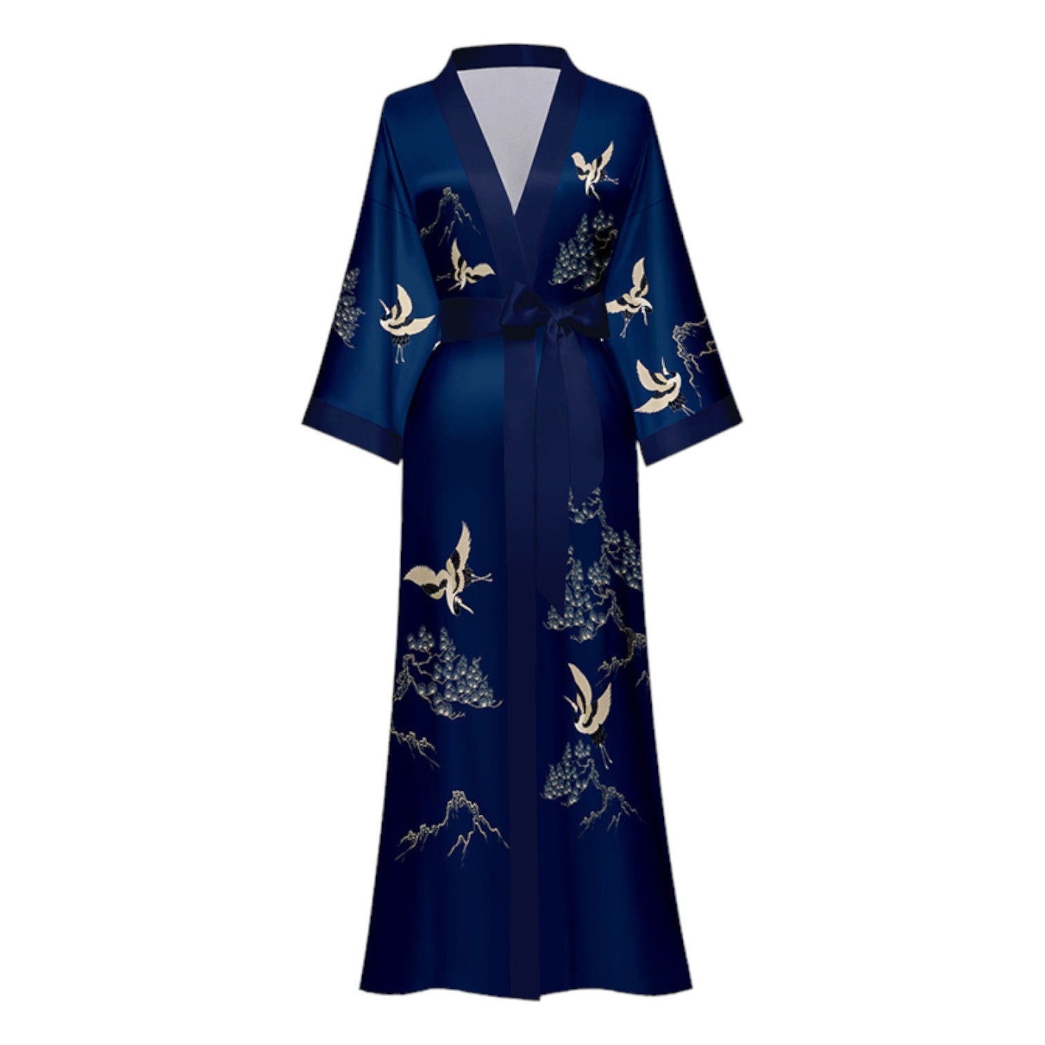 kimono satin long - Bleu / Taille unique