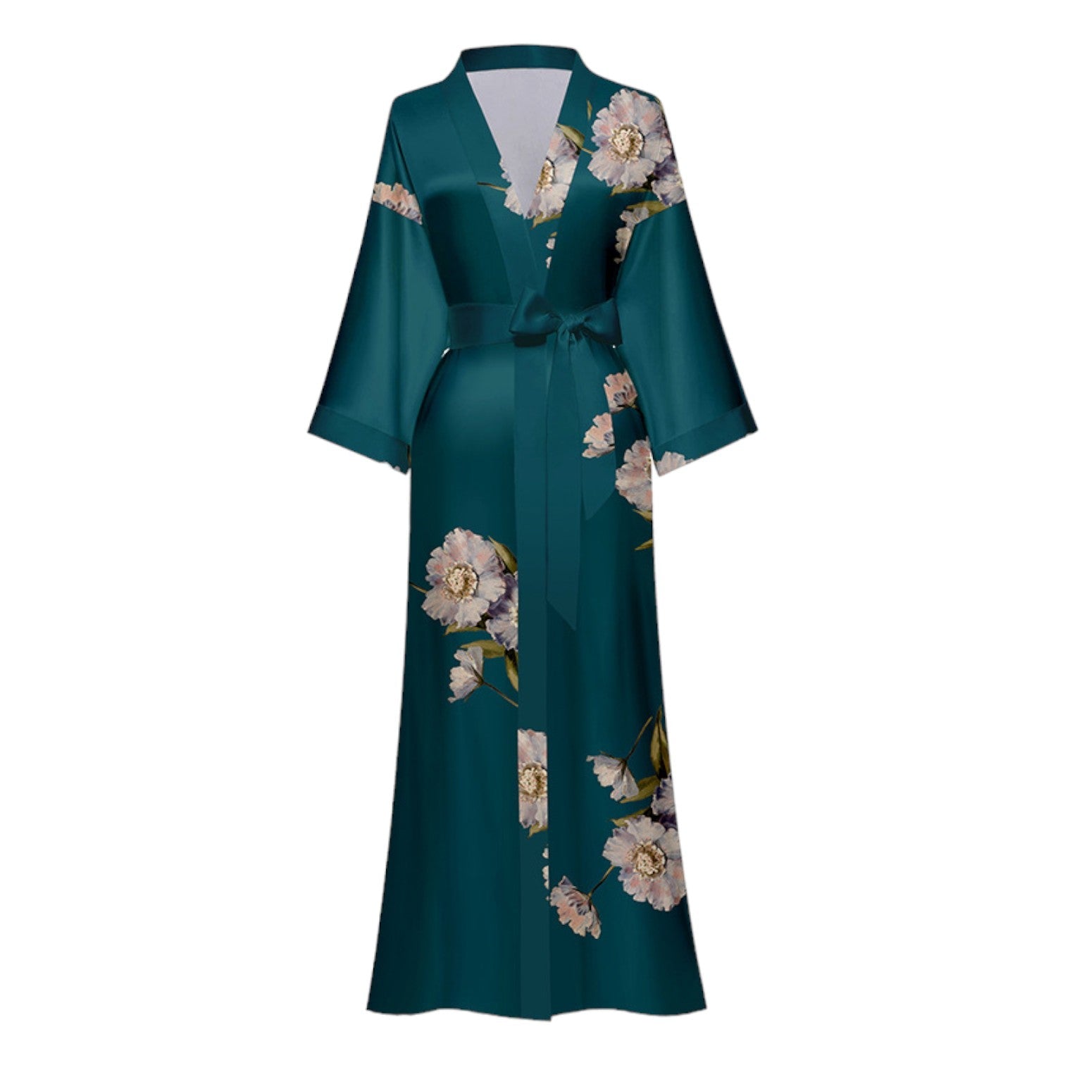 kimono satin long - Cyan / Taille unique