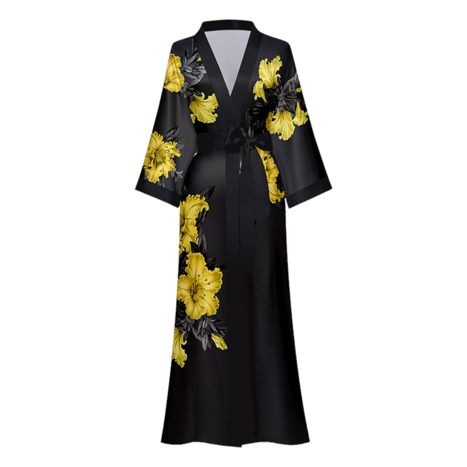 kimono satin long - Noir / Taille unique