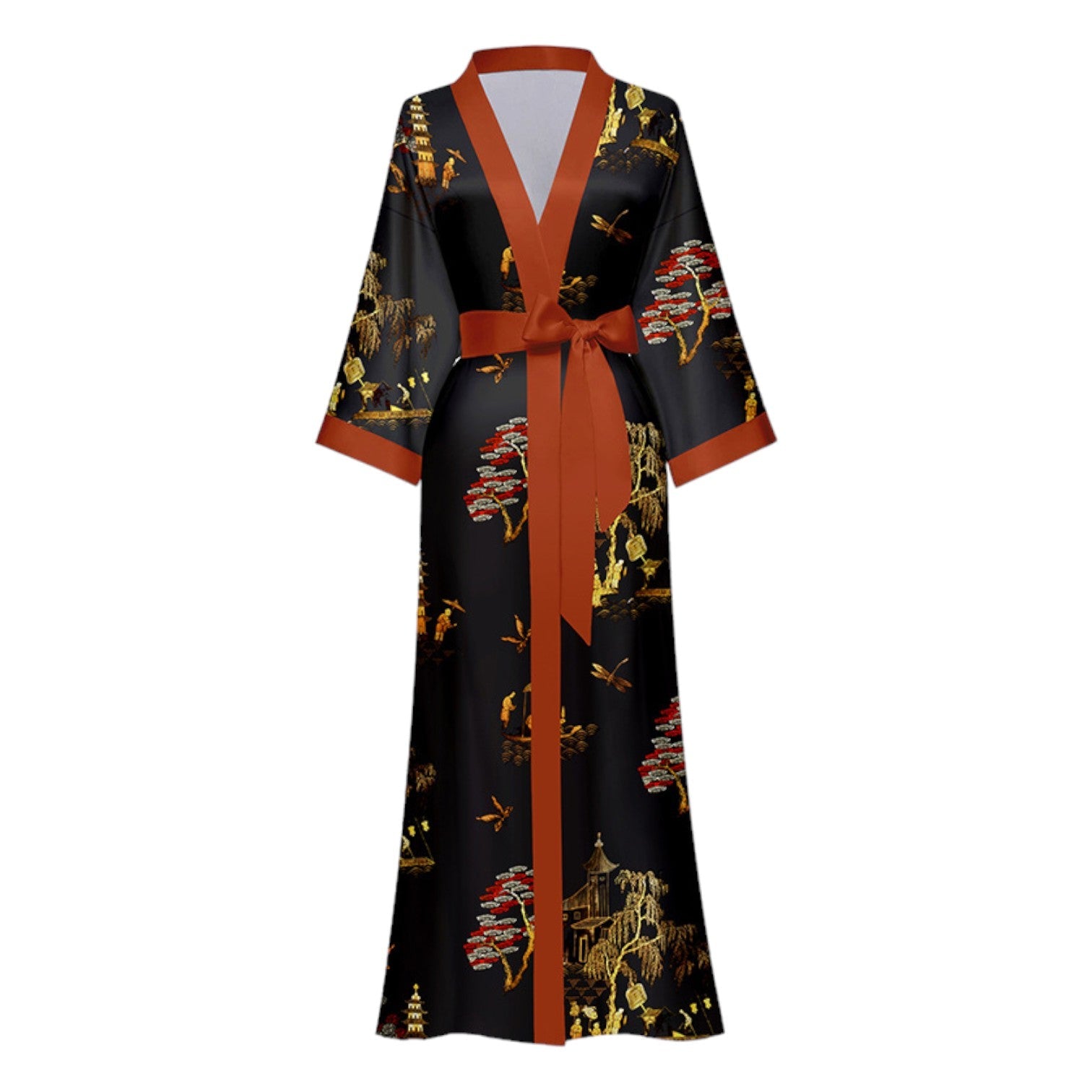 kimono satin long - Orange / Taille unique