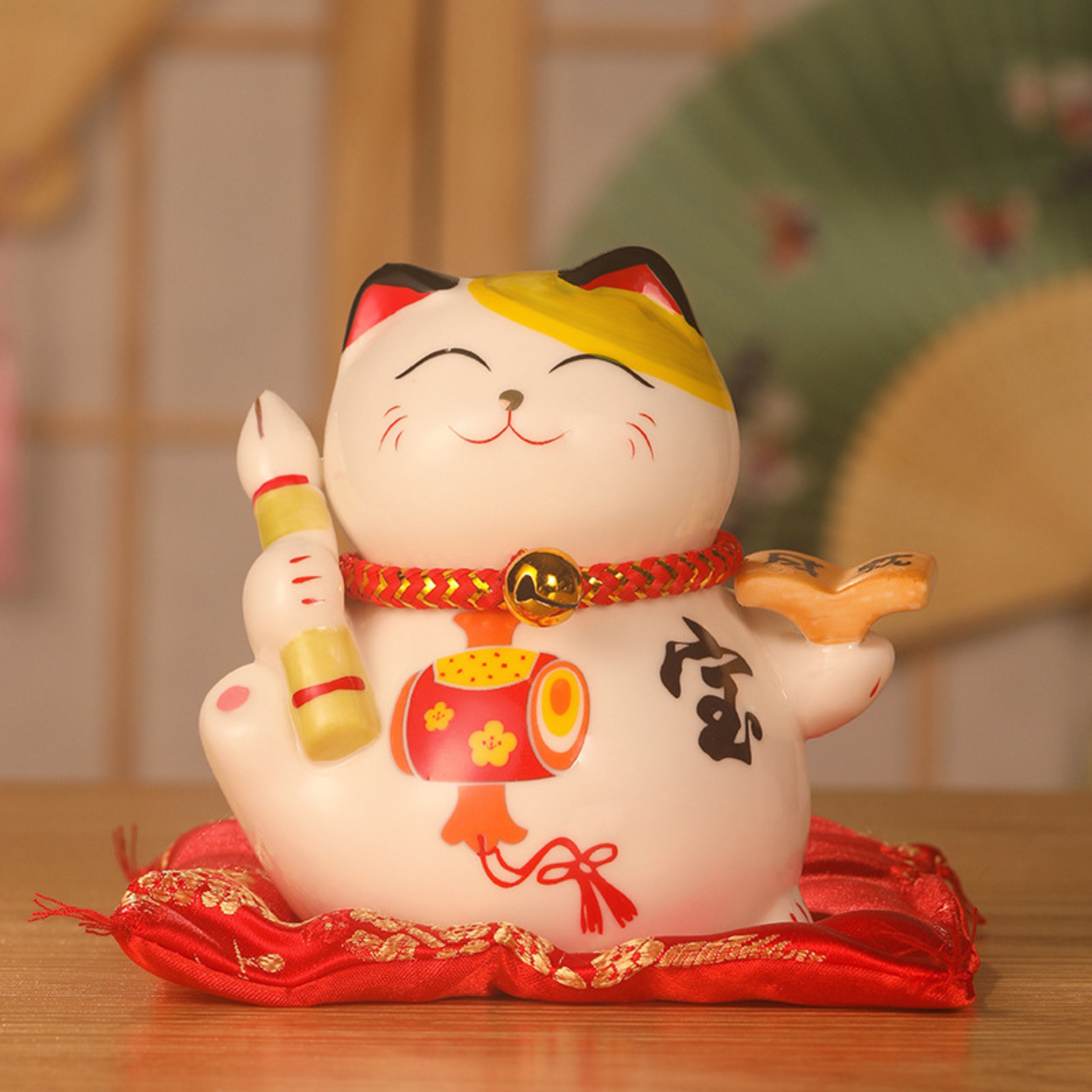 Maneki Neko Tirelire ’Porcelaine’ - Pinceau / 11 x cm