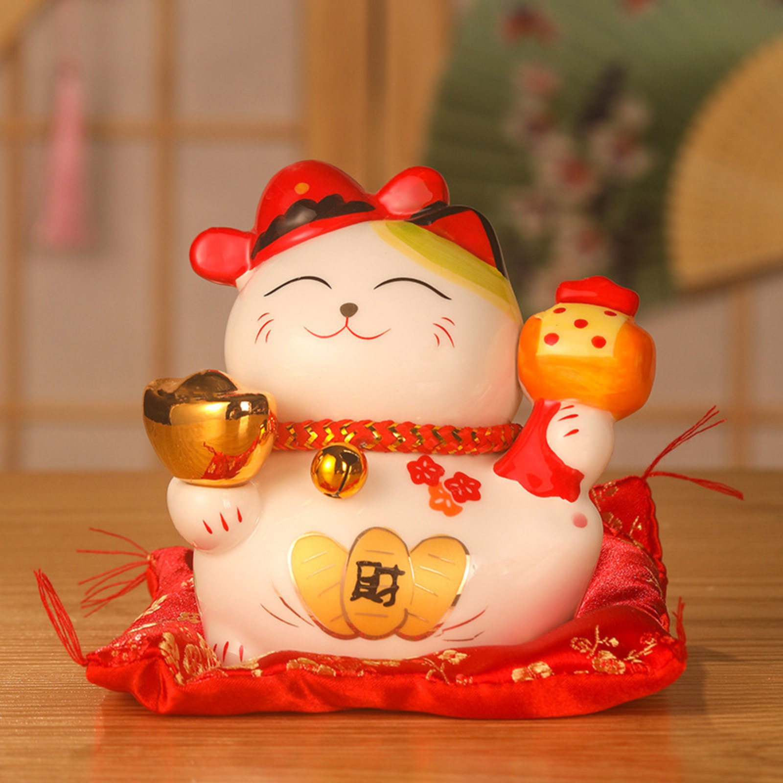 Maneki Neko Tirelire ’Porcelaine’ - Tambour / 11 x cm