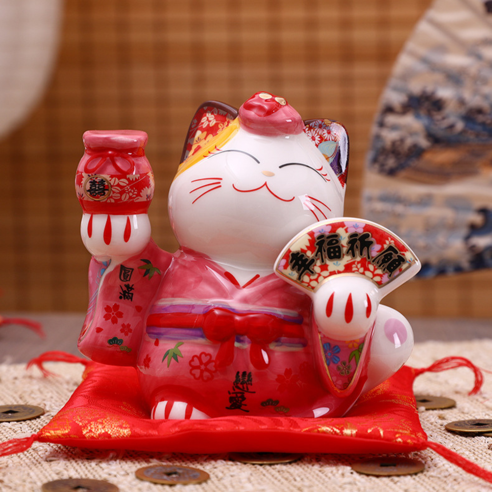 Maneki Neko Tirelire ’Pour Femme’ - 14 x 10 13 cm