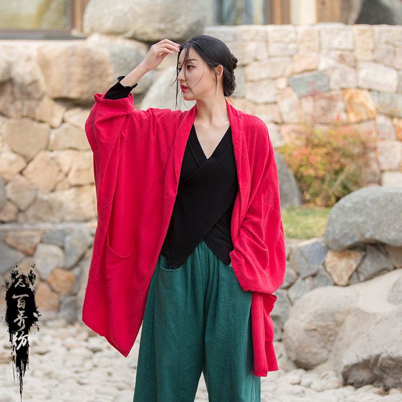 Manteau kimono oversize - Rouge / Taille unique