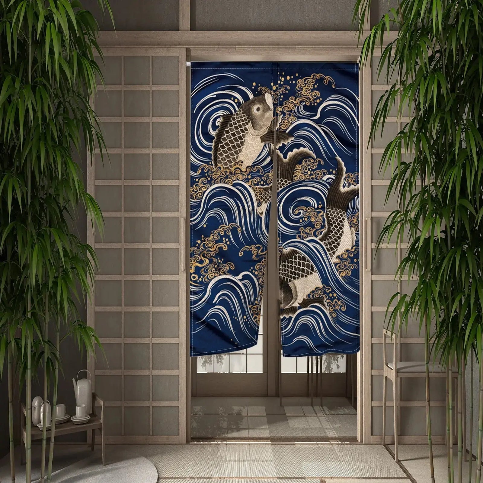 Noren Japonais ’Carpe Koi’ - 1 / 65x90cm