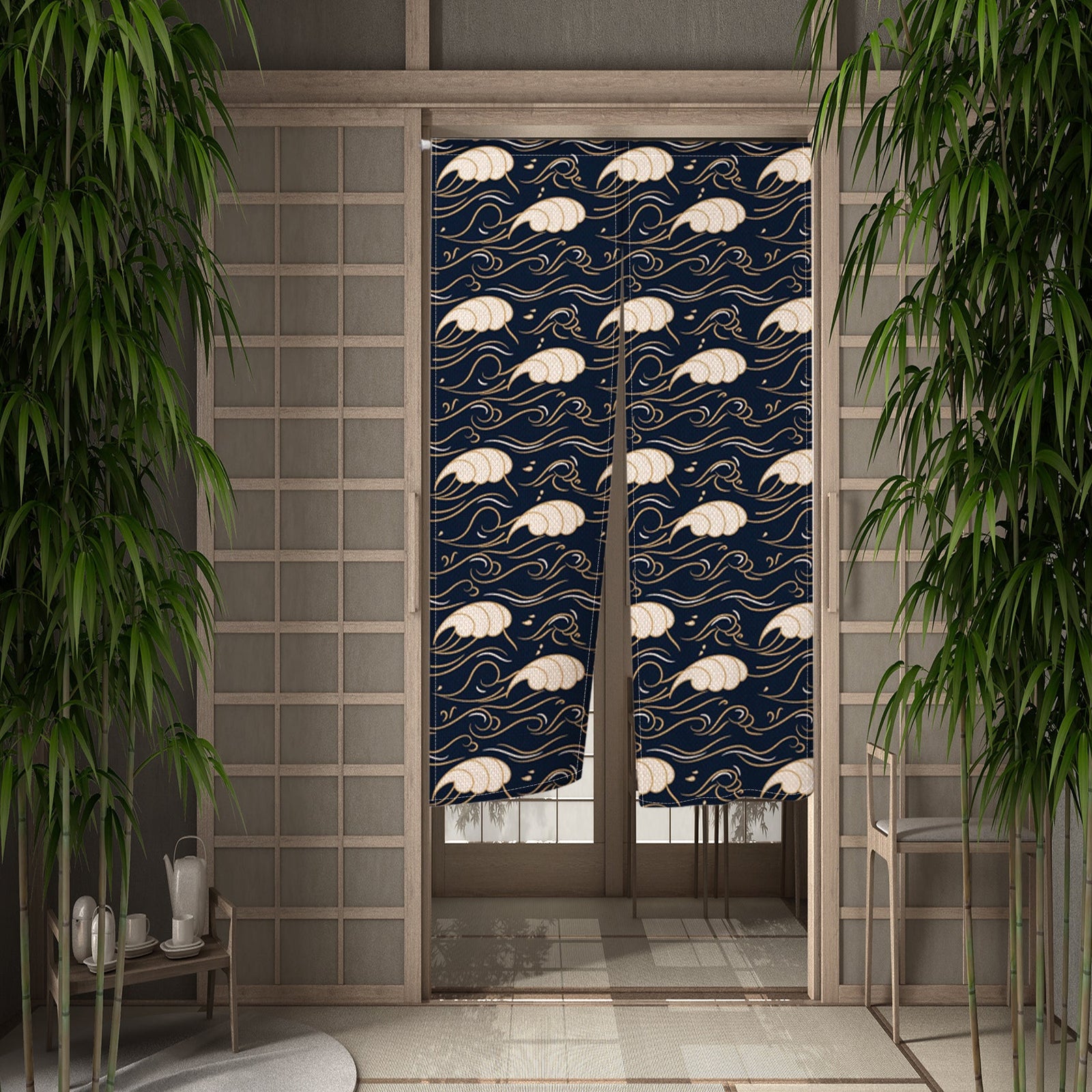 Noren Japonais ’Shizuka’ - Vague / 55x90cm